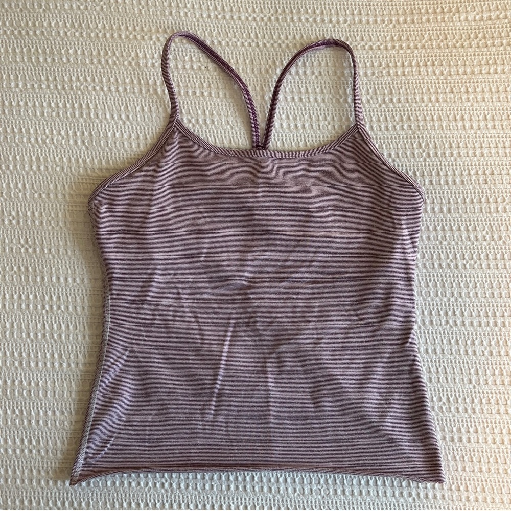 Lululemon Power Y Cropped Tank • Size 6, Purple & White Mini Stripe